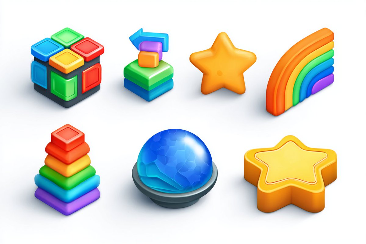 Iconic Game Visuals: Cartoon-Style Set of Game Elements