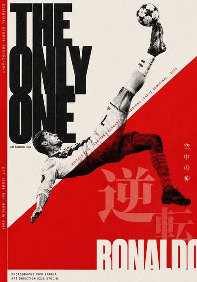 Ronaldo's inverted kick splits a red and white poster