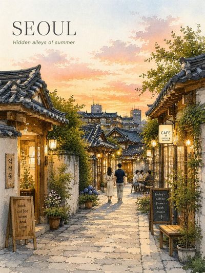 Seoul's cozy streets glow under warm golden hour light