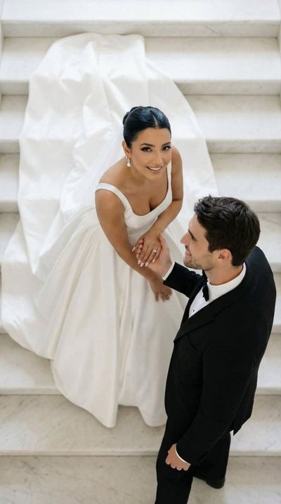 Intimate Wedding Moment: Overhead Shot of Bride and Groom