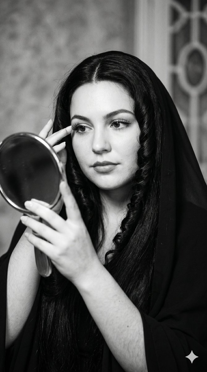 A vintage beauty wears a dark veil with thoughtful eyes
