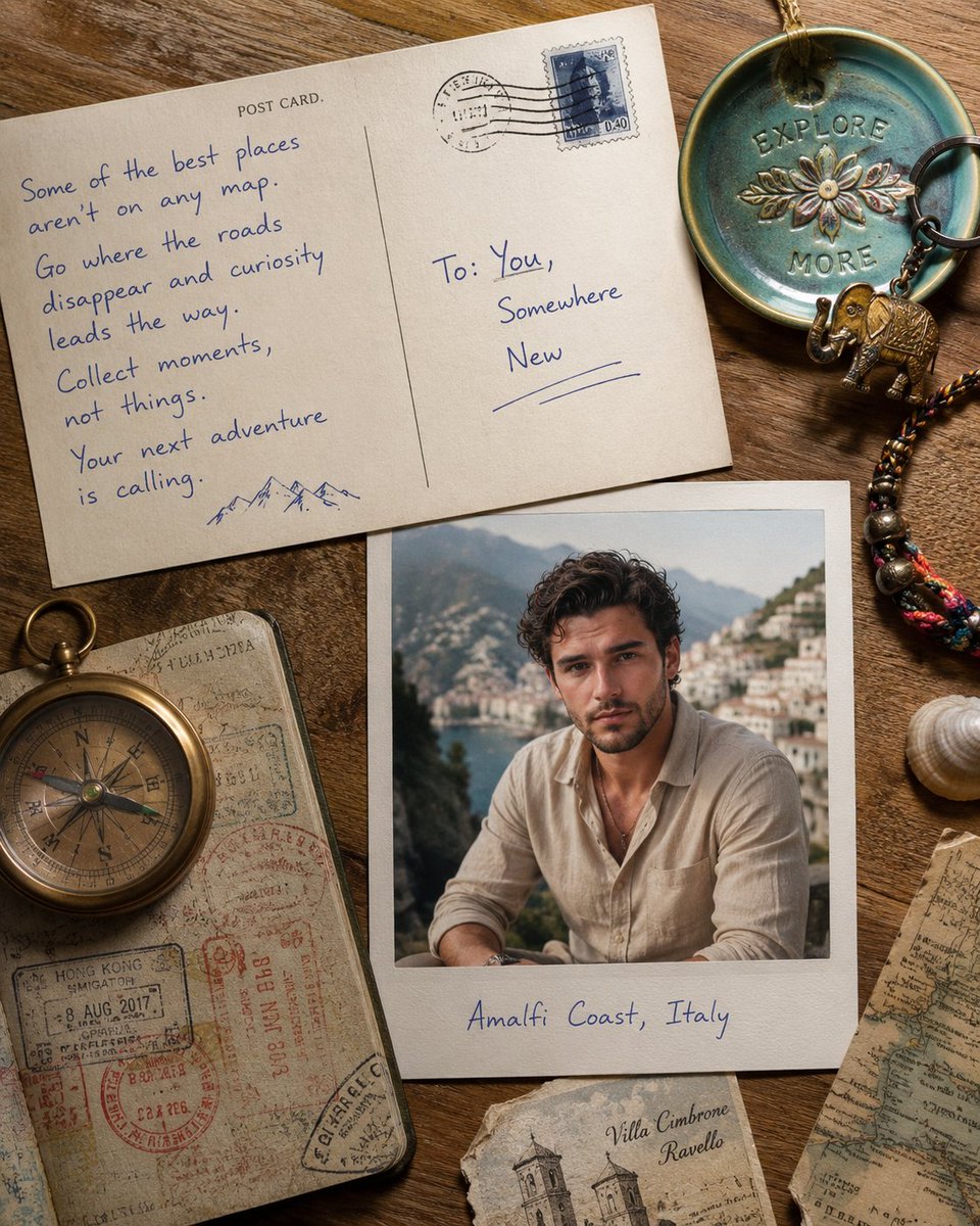 Nostalgia on a Rustic Desk: Travel Memories Unfolded