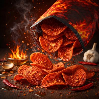 Hyper-Real Chili Lemon Chips Spill with Textured Seasoning Detail