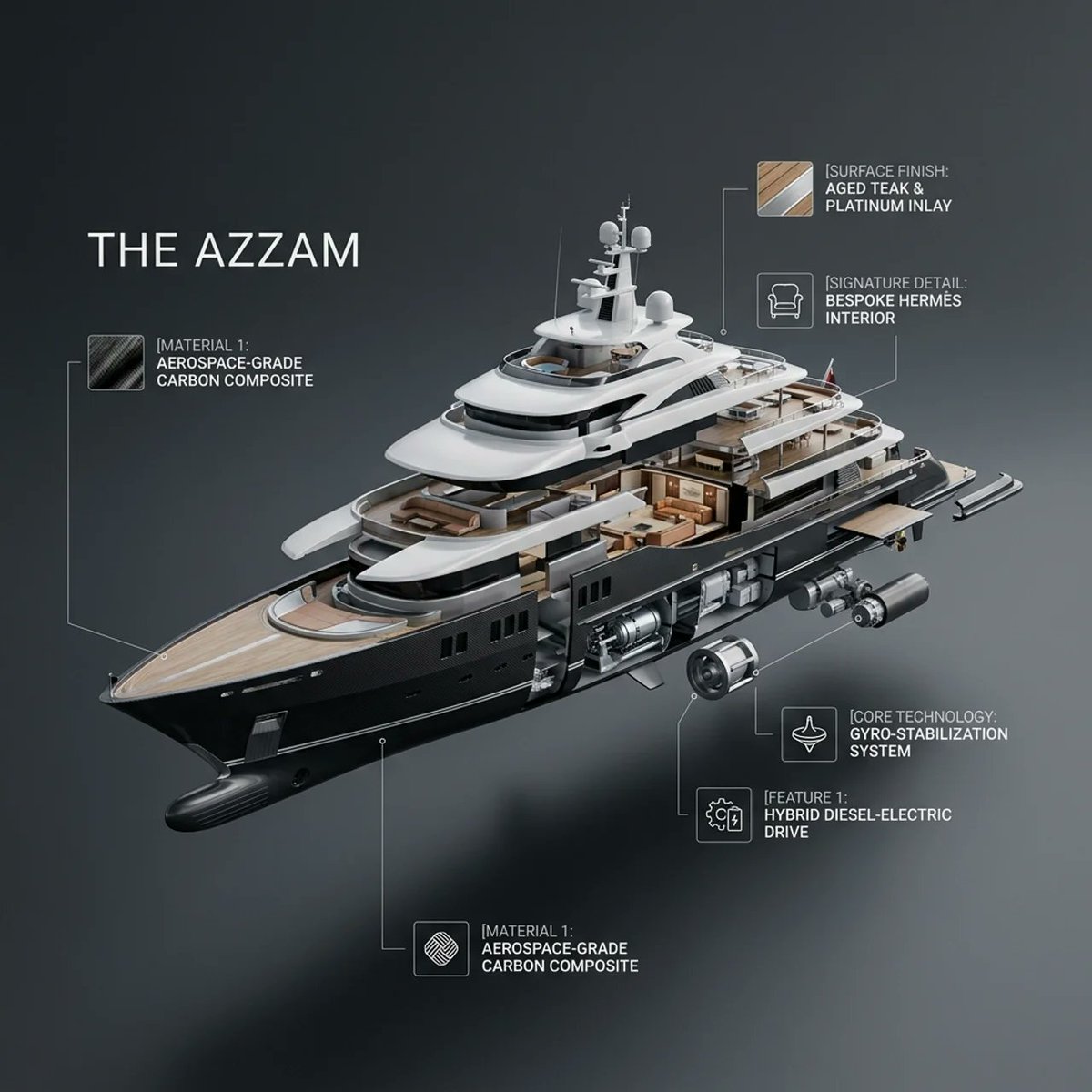 Ultra-Premium Yacht in Floating Exploded View