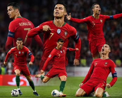 Cristiano Ronaldo dominates the pitch in a dramatic sports collage