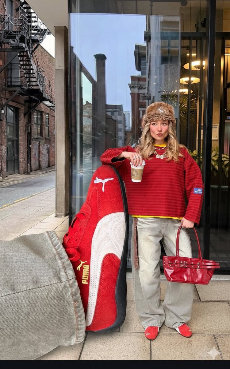Bold Red Street Fashion Meets Surreal Perspective