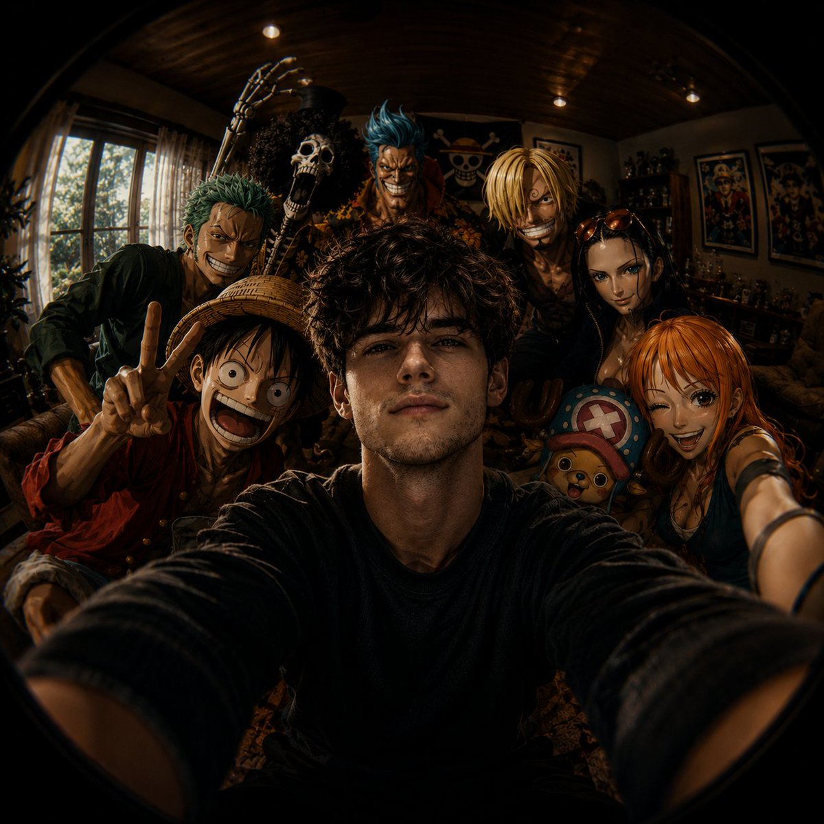 Intimate Anime Crossover: A Selfie in Cinematic Shadows
