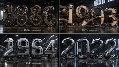 A giant 3D numeral 1908 rises from brass and leather parts