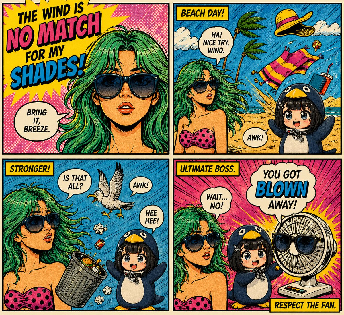 Retro Beach Showdown: Shades vs. Wind