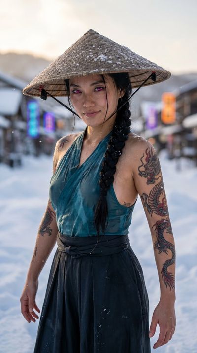 Kitarai: Neon-Lit Samurai in Snow