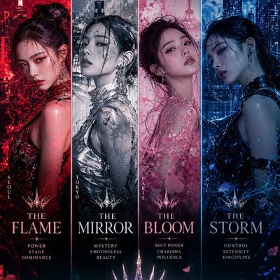 Four goddesses embody luxury chaos on a neon cyberpunk runway