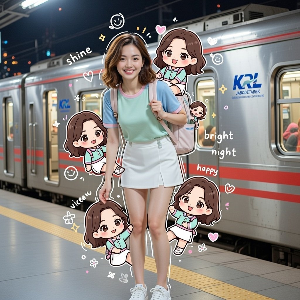 Cheerful Night at the Station: A Mixed-Media Portrait