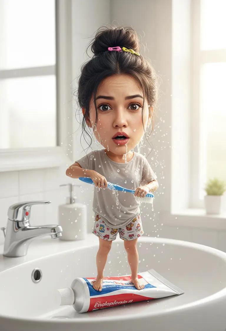 Whimsical Toothbrush Adventure in a Cozy Bathroom