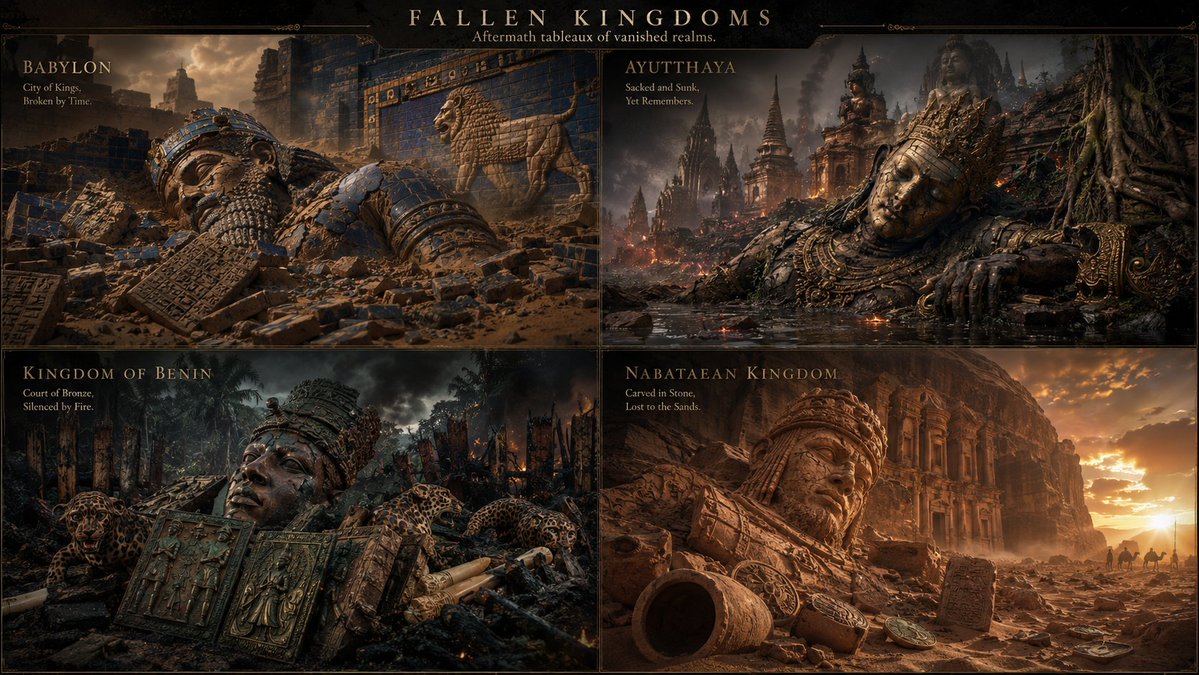 Four fallen kingdoms lie shattered beneath a glowing storm