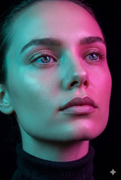 Neon Dreams: A Portrait in Dual-Tone Light