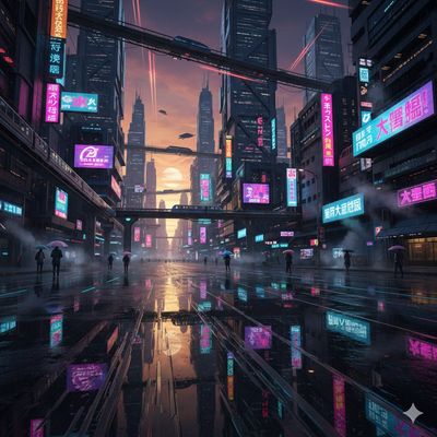 Neon Sunset Over a Cyberpunk Megacity