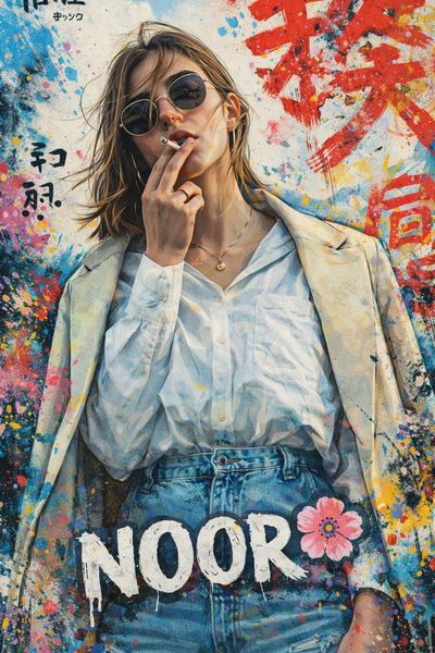 Urban Muse: Vibrant Graffiti Portrait of a Confident Woman