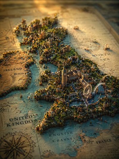 A miniature Paris emerges from an antique map with golden light