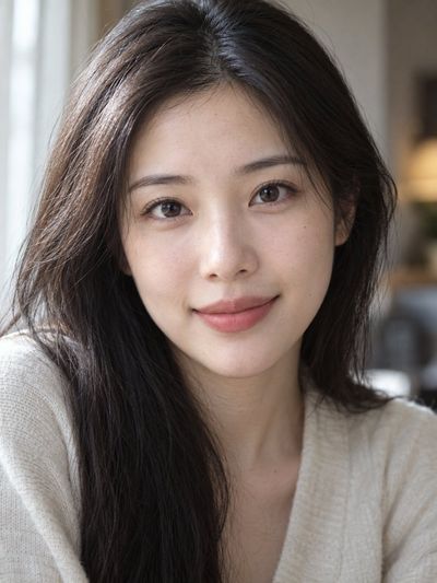 Hyperreal close-up of an Eastern woman's face at f/1.4 aperture