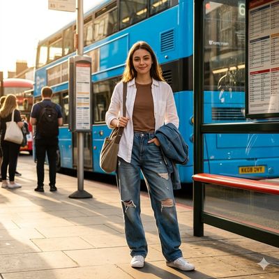 Urban Chic: A Radiant Encounter at the Bus Stop