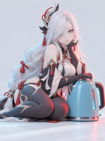 Soft toy character stands beside a toaster in neon studio light