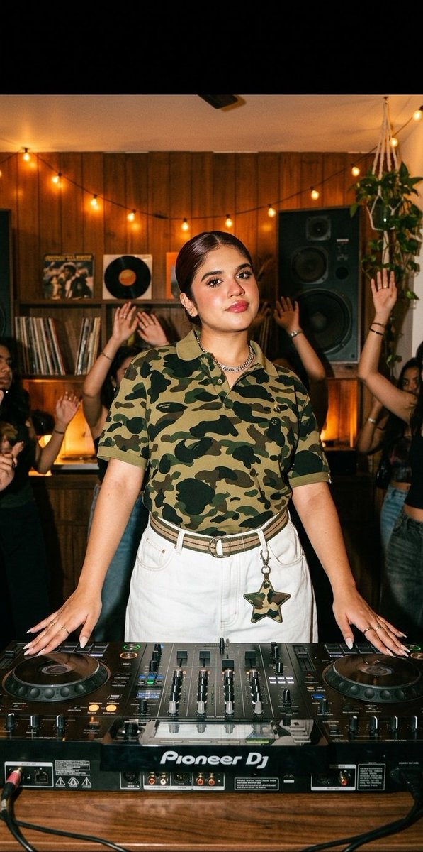 A stylish woman dominates the DJ booth at a house party