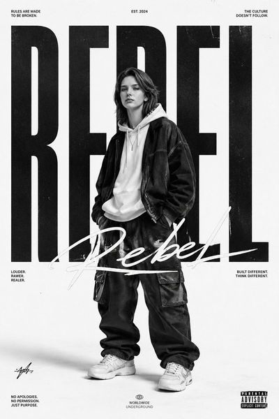 Bold monochrome streetwear editorial with oversized urban fashion