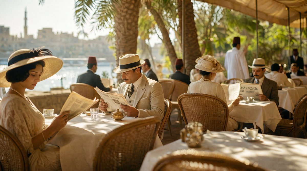 Elegance of 1920s Cairo: A Café Oasis by the Nile