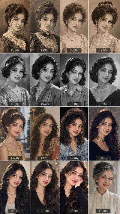 One Face Evolves Through Sixteen Decades in a Grid