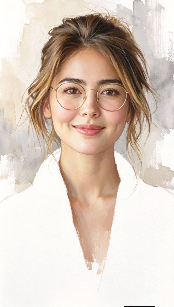 A soft painterly portrait dissolves into white paper background