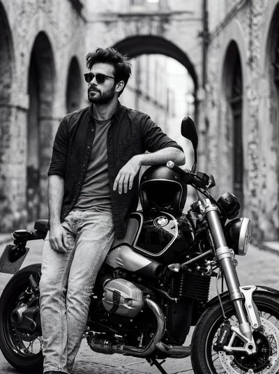 Monochrome Maverick on a Vintage Ride