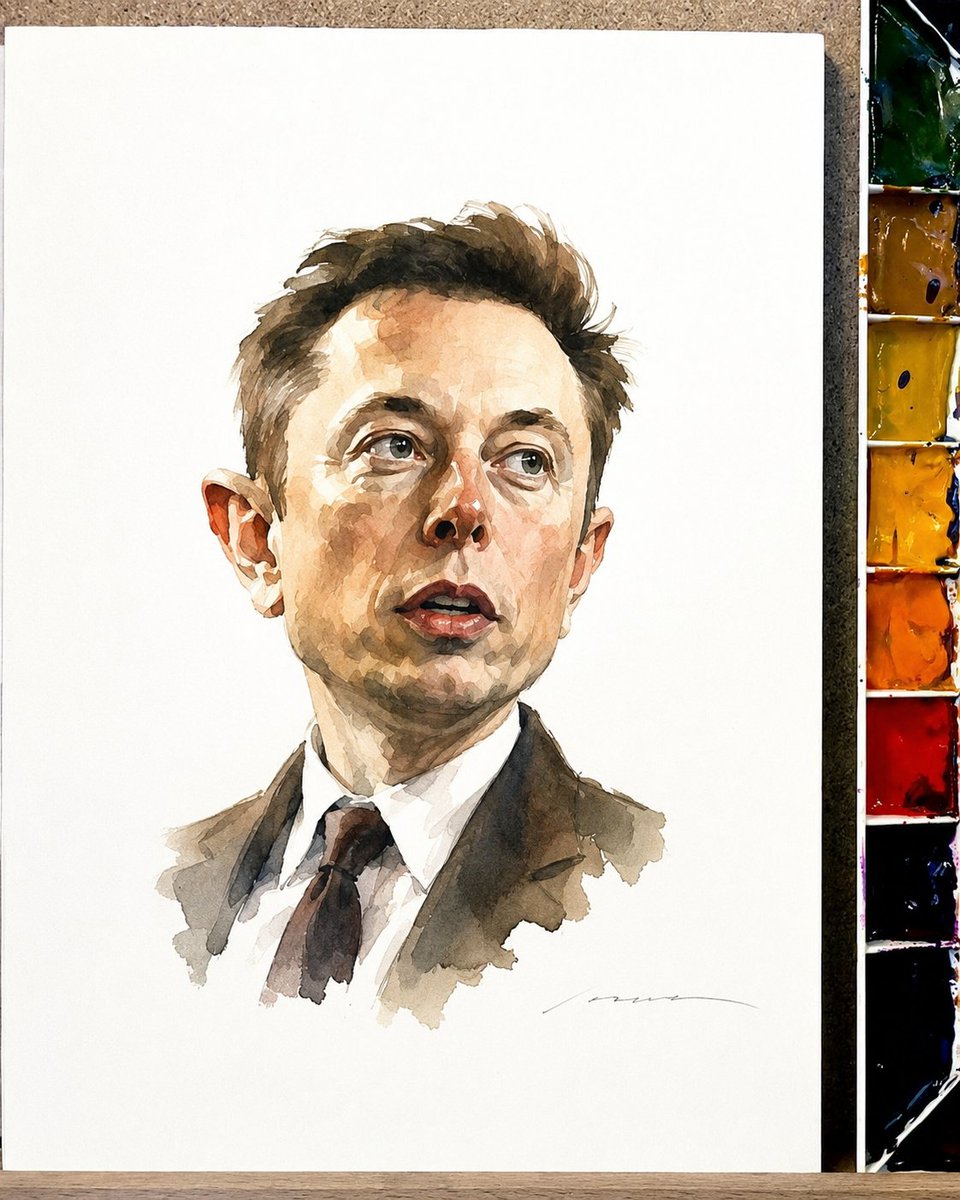 Dynamic Duo in Watercolor: Caricatures of Musk and Trump