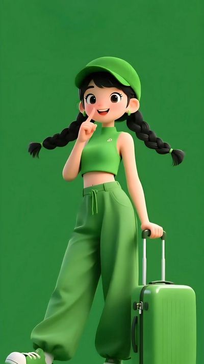Charming 3D Cartoon Girl in Green