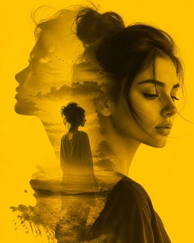 Golden Reverie: Dual Profiles in Monochrome