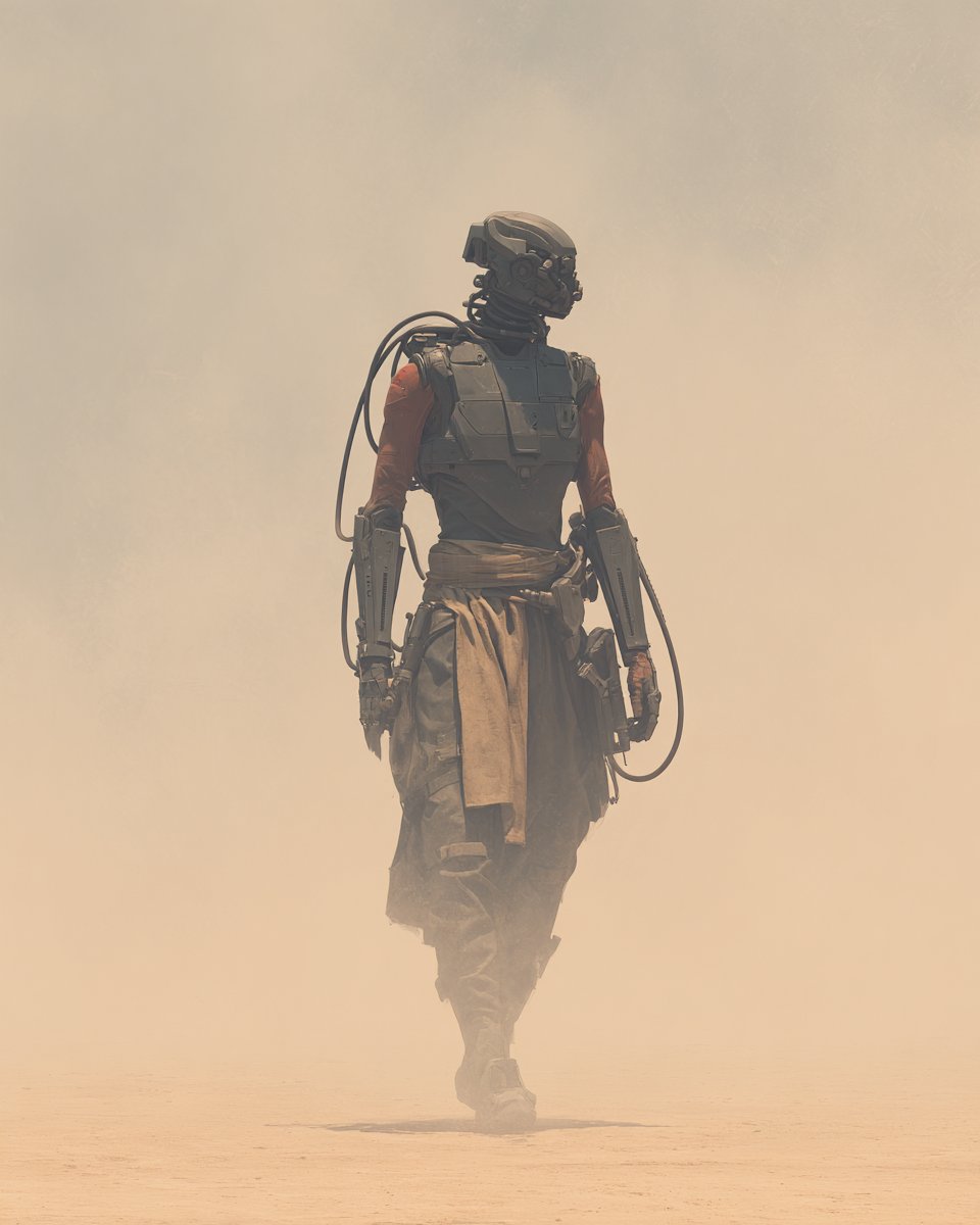 Biomechanical Desert Warrior: A Cinematic Portrait