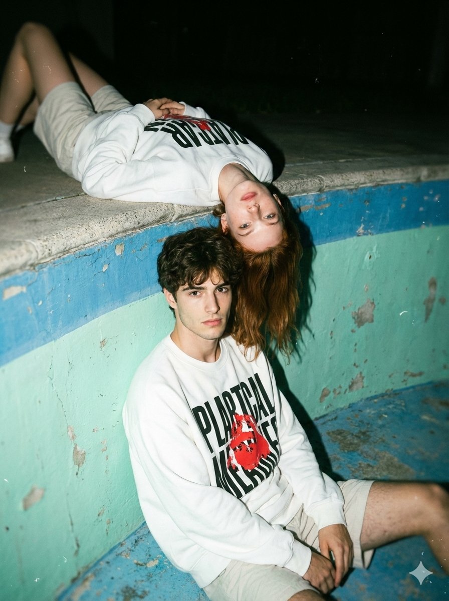 Raw Nighttime Fashion in a Forgotten Pool