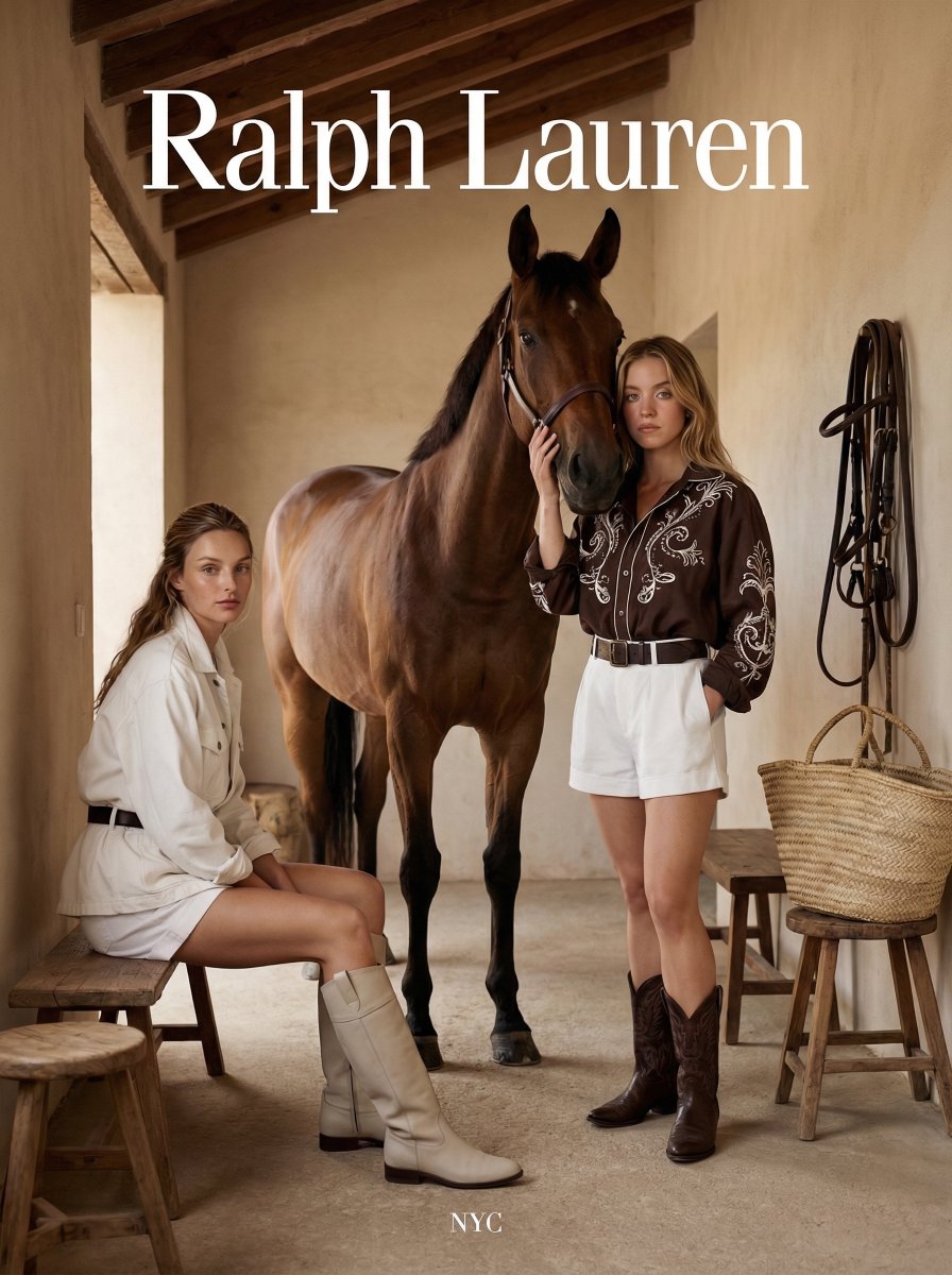 Rustic Elegance: Sydney Sweeney in Ralph Lauren with Horses