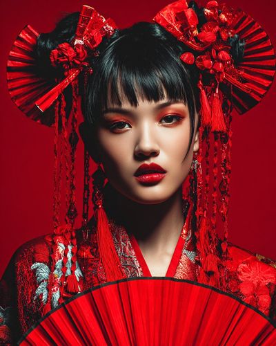 Modern Geisha in Red: A High-Fashion Fusion
