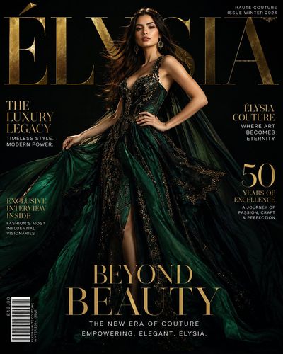 Élysia supermodel poses in emerald-black couture for luxury cover