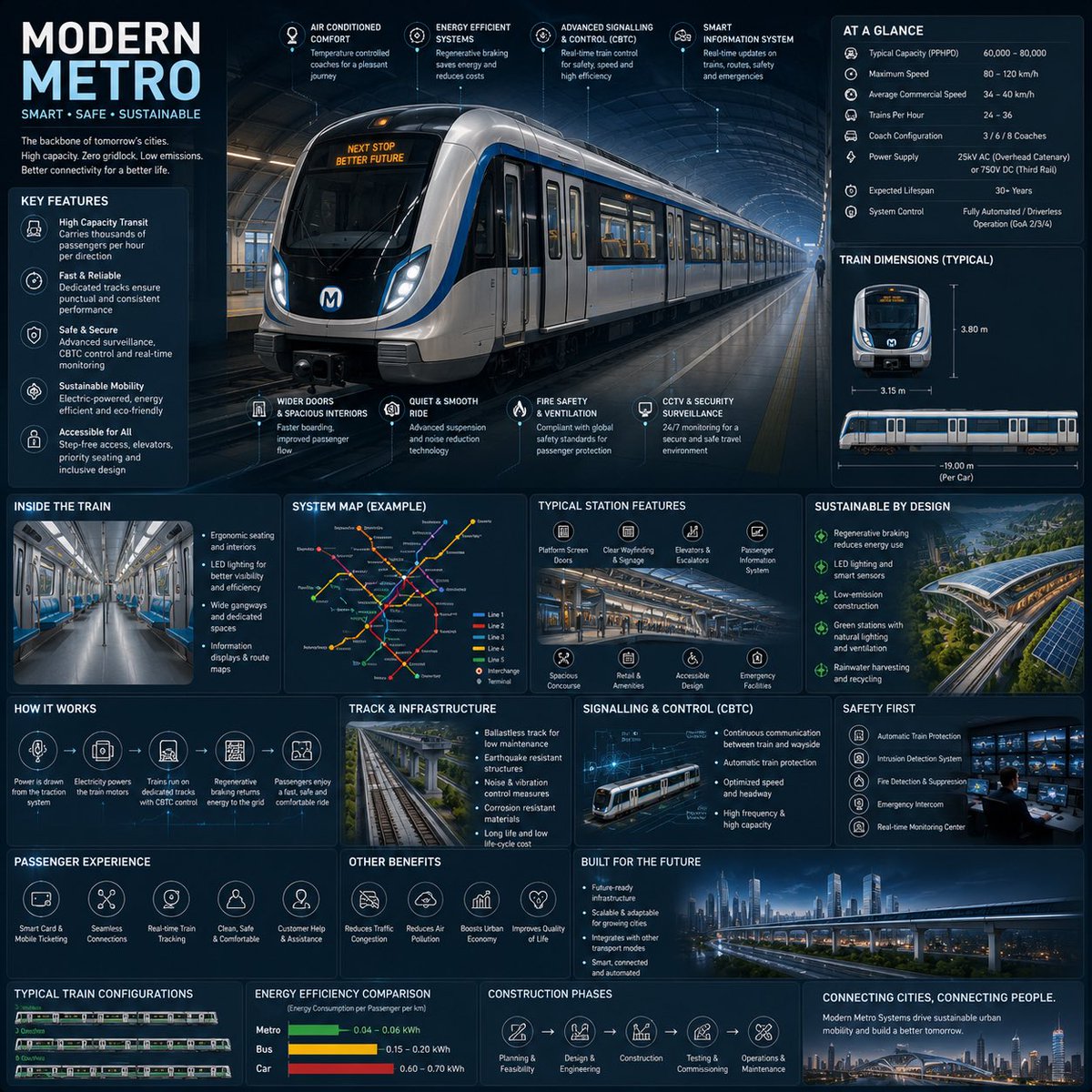 Futuristic Metro Infographic Shows Smart Railway Engineering in Detail