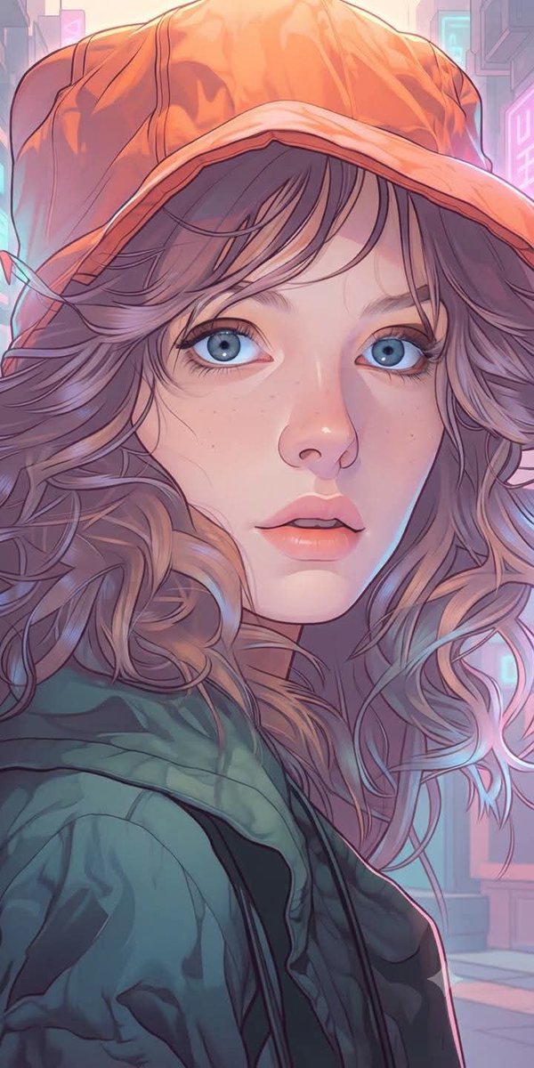 A vibrant woman with cyan hair glows under warm sunset light