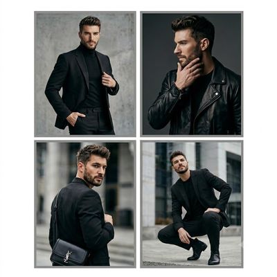 Sophisticated Male Fashion Editorial in a Minimalist Grid Layout