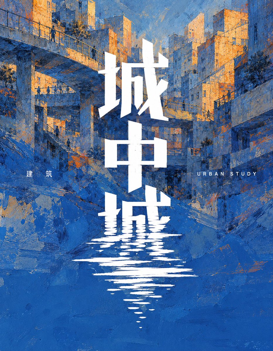 Blue-Orange Painterly Textures Merge with Sliced Typography in Vertical Poster
