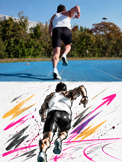 Kinetic sports scribble transforms photo into high-energy hand-drawn poster