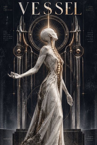 Marble Saint Rises Within a Biomechanical Vessel of Golden Light