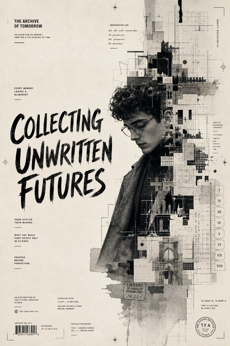 A thoughtful young creative dissolves into architectural blueprints