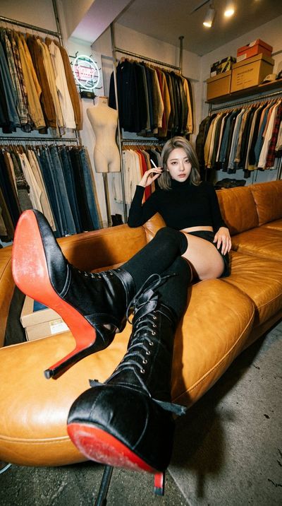 Thrift Store Elegance: Red Soles & Vintage Vibes