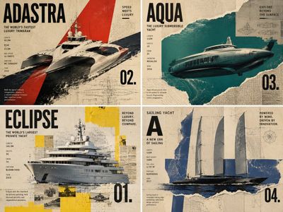 Four Unusual Luxury Yachts Rendered in Bold Graphic Poster Style