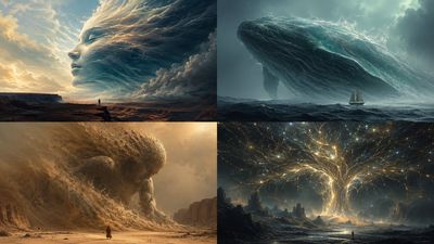 A colossal wave of molten glass crashes onto a frozen shore