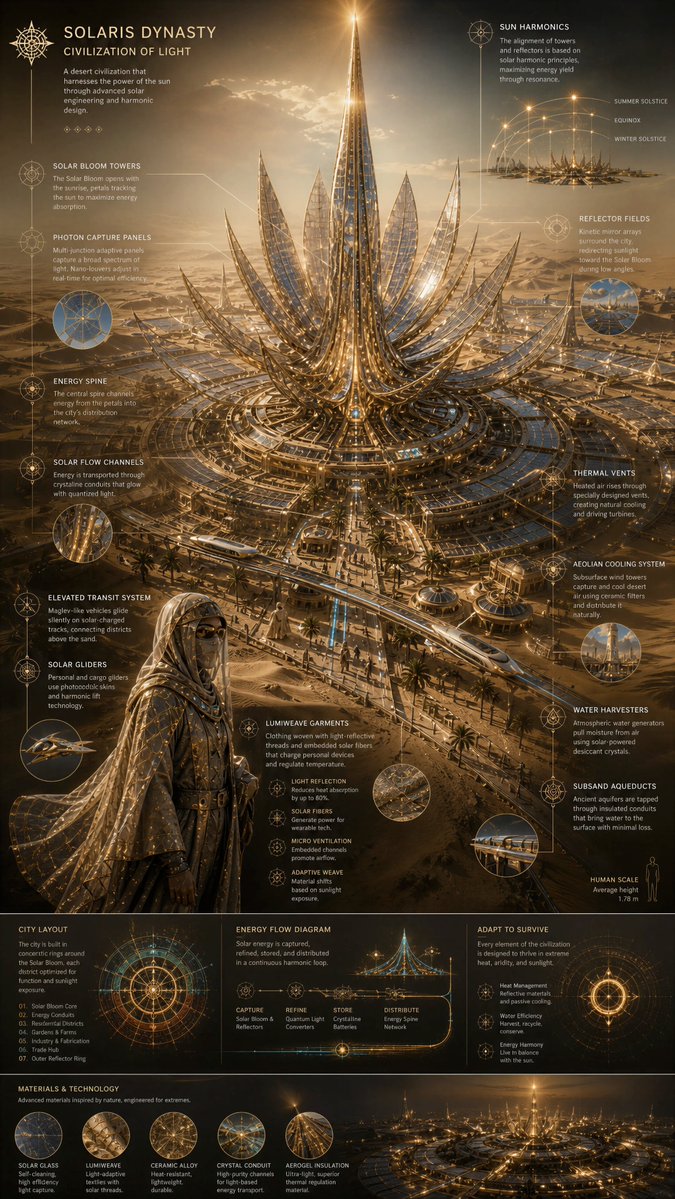 Vertical Infographic of a Solar-Powered Sky Metropolis